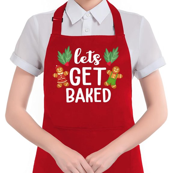 Gingerbread Christmas Baking Apron with Pockets, Baker Gifts for Women Men, Let''s Get Baked Holiday Christmas Waterproof Adjustable Cooking Apron for Kitchen Dishwashing Grilling