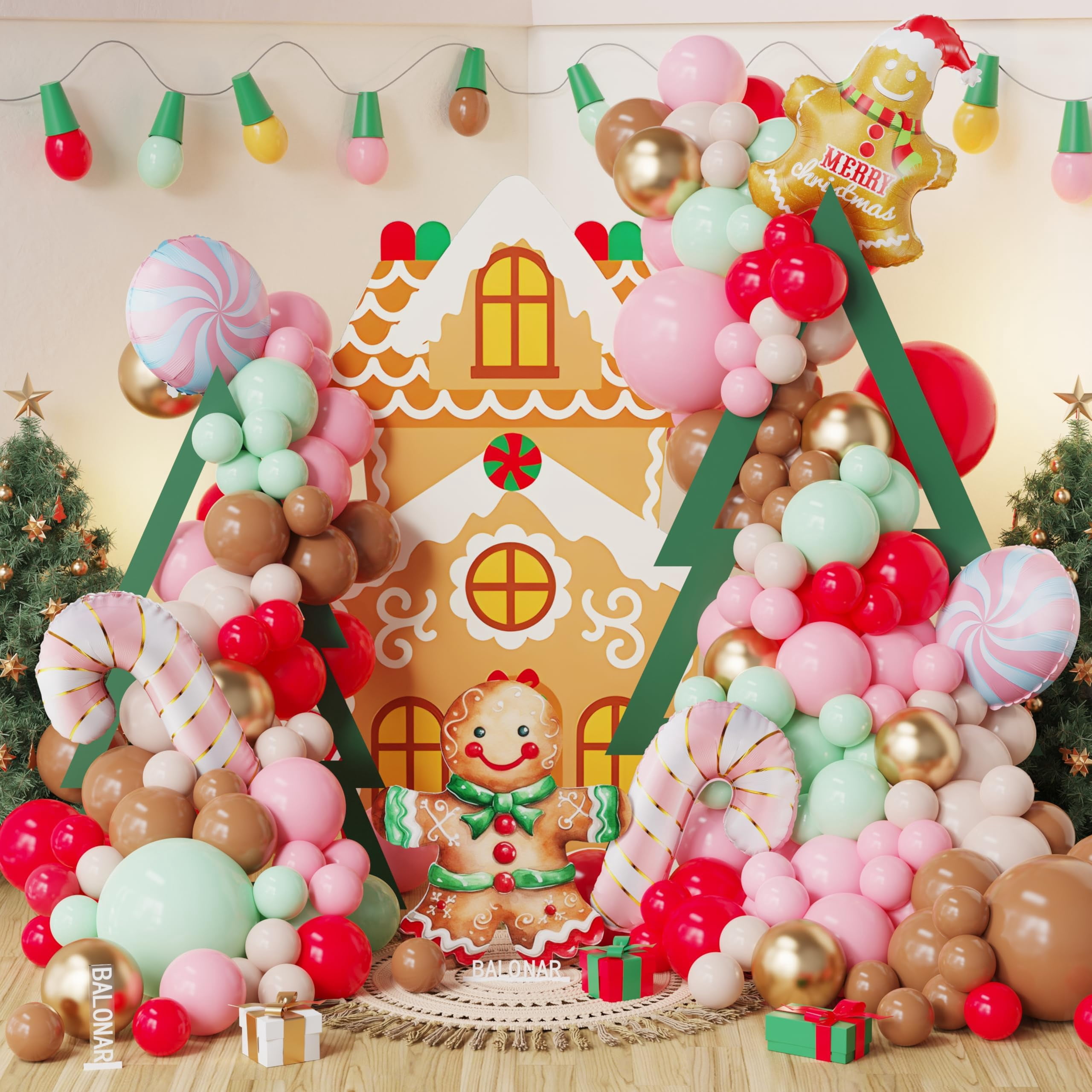 Gingerbread House Balloon With Gingerbread Man - Merry Christmas Holiday Party Decor