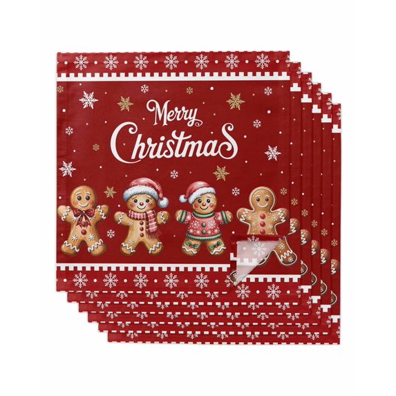 Gingerbread Christmas Cloth Napkins Set of 6 Reusable Dinner Napkins, Red Golden Snowflake Winter Xmas Cocktail Napkin Washable Table Napkins for Wedding/Holiday Party/Baby Shower 20"x20"