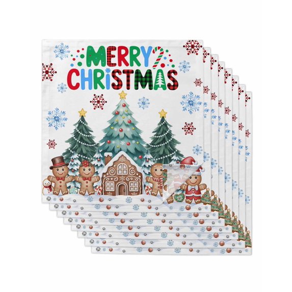Gingerbread Christmas Cloth Napkins Set of 8 Reusable Dinner Napkins, Xmas Tree Snowflake Winter Cocktail Napkin Washable Table Napkins for Wedding/Holiday Party/Baby Shower 20"x20"