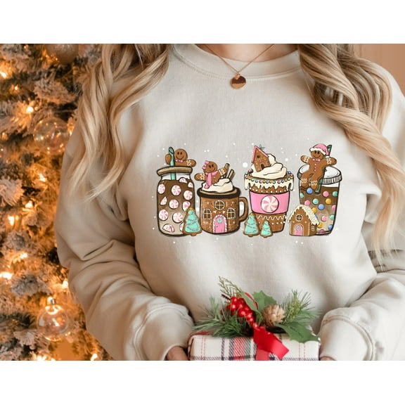 Gingerbread Christmas Coffee Shirt, Christmas coffee Sweatshirt, women Holiday sweater, Xmas Tee, Coffee Lover gift, Latte drink Crewneck, Merry Christmas Hoodie
