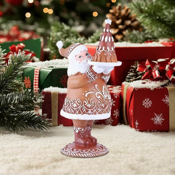 Gingerbread Christmas Decor - Resin Mr. & Mrs. Santa Collectible Figurines - Vintage Santa Couple Statue - Vintage Christmas Table Decor - Indoor/Outdoor Home Decor for Xmas Gift[Brown Boy]