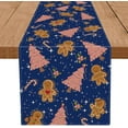 thumbnail image 1 of Gingerbread Christmas Decorations Blue Table Runner Pink Tree Glitter Xmas Winter Candy Cane Holiday Kitchen Dining Merry Christmas Table Decor 13x72 Inch, 1 of 5