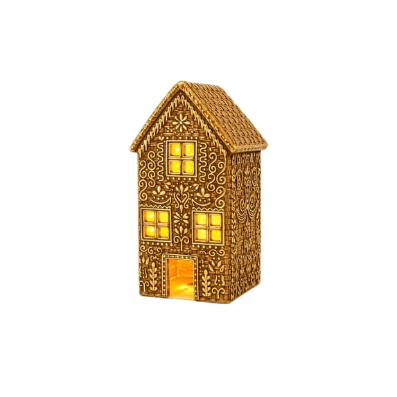 Gingerbread Christmas Decorations Light Up 8 Inch Resin Miniature House Indoor Christmas Home Decor Gold Table Ornament