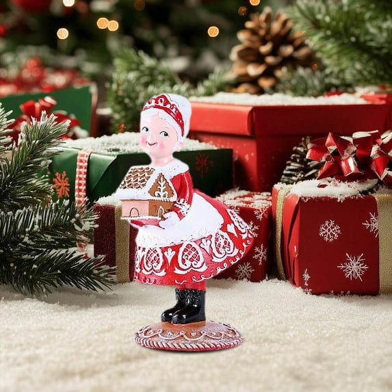 Gingerbread Christmas Decorations Mr,Santa and Mrs.Santa Vintage Christmas Decor Santa Christmas Figurines Resin Gingerbread Santa Statue Christmas Table Decor Xmas Party Home Decor[Red Girl]