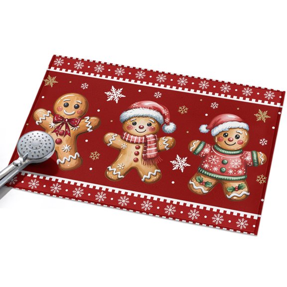 Gingerbread Christmas Entryway Rug 2x3ft Washable Non Slip Bathroom Rug Low Pile Indoor Floor Front Door Mat Red Golden Snowflake Winter Xmas Rectangle Area Rugs Carpet for Kitchen Office Dining Room