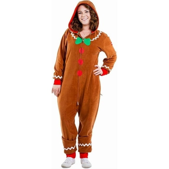 Gingerbread Christmas Pajamas Unisex Plush Couple Pajamas One-piece pajamas with Convenient wearability(Women)