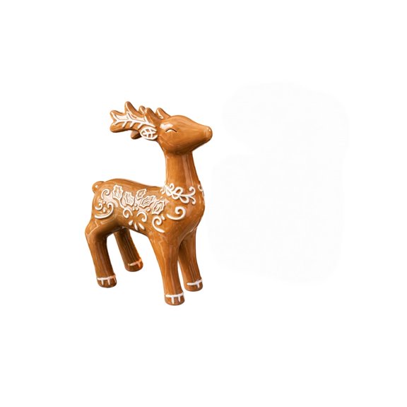 Gingerbread Christmas Resin Reindeer Figurine, Embossed Icing Pattern Deer Statue, Rustic Holiday Tabletop Decor for Mantel Shelf Home Christmas Decor