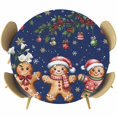 thumbnail image 1 of Gingerbread Christmas Round Tablecloth, Fitted Table Cover with Elastic for 36"-44" Round Tables, Xmas Balls Branches Navy Blue Table Cloth Outdoor Indoor Dinning Party Waterproof Tablecloths, 1 of 7