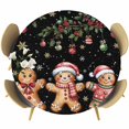 thumbnail image 1 of Gingerbread Christmas Round Tablecloth, Fitted Table Cover with Elastic for 55"-60" Round Tables, Xmas Balls Branches Black Table Cloth Outdoor Indoor Dinning Party Waterproof Tablecloths, 1 of 7