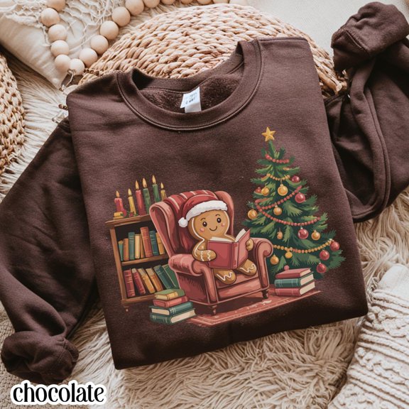 Gingerbread Christmas Sweatshirt Reading Book Ginger Bread Cookie Sweater Book Lover Xmas Pullover