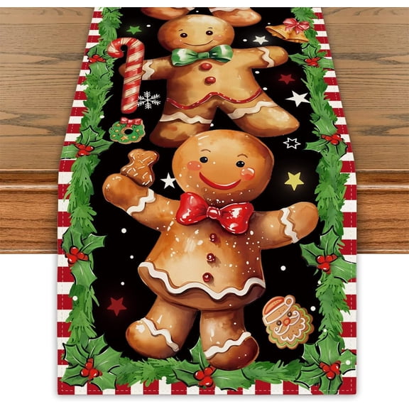 Gingerbread Christmas Table Runner Candy Cane Gingerbread Man Christmas Table Cover Gingerbread House Decor Gingerbread New Year Xmas Decor Christmas Decorations for Home Party