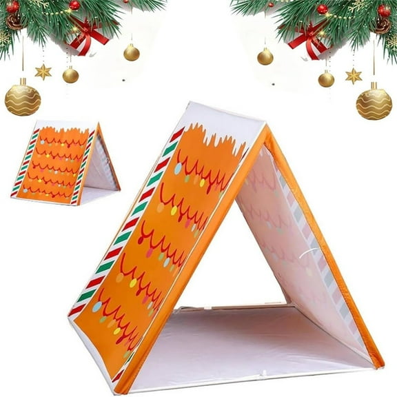 Gingerbread Christmas Tent — Where Holiday Dreams Find a Home, House Brown Play, Lightweight Pop Up Indoor Playhouse with Easy Assembly, Festive Xmas Party Decoration and Cozy Gift(1pc