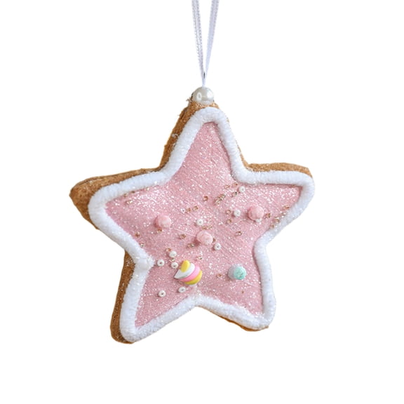 Gingerbread Christmas Tree Decoration Cookie Tree and Star Shape Dessert Ornaments for Xmas Tree Holiday Birthday Sweet Party Supplies (Pink Star)