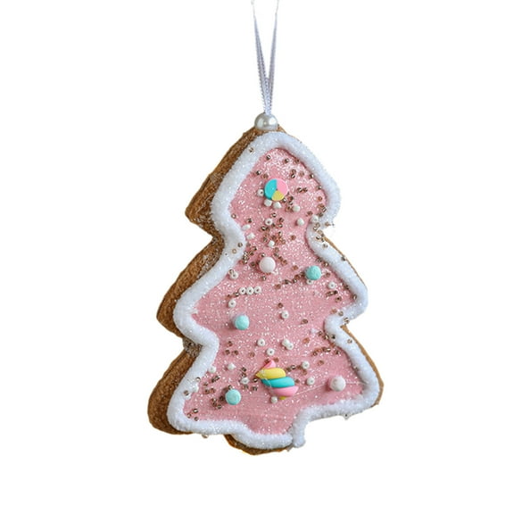 Gingerbread Christmas Tree Decoration Cookie Tree and Star Shape Dessert Ornaments for Xmas Tree Holiday Birthday Sweet Party Supplies (Pink Tree)