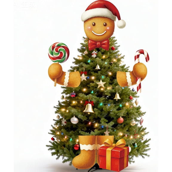 Gingerbread Christmas Tree Topper with Head Arms and Legs, Large Gingerbread Man Christmas Tree Decor Candy Cane Gift Ginger Bread Xmas Decor for Funny Xmas Holiday Home Party
