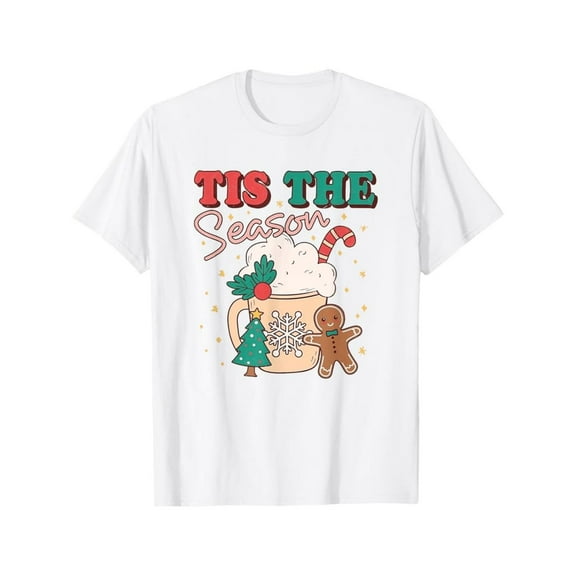 Gingerbread Coffee Tee "Tis The Season" Graphic Funny Christmas Top Holiday Party Apparel White S-5XL