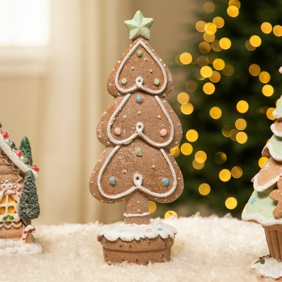 Gingerbread Cookie Christmas Tree with Icing and Star Decoration - 11.5"