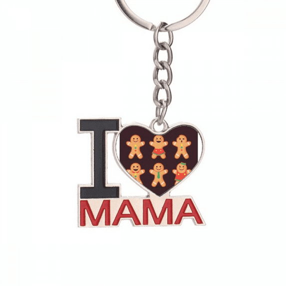 Gingerbread Cookie Men mas Keychain Metal Keyring Holder Love MAMA Mother