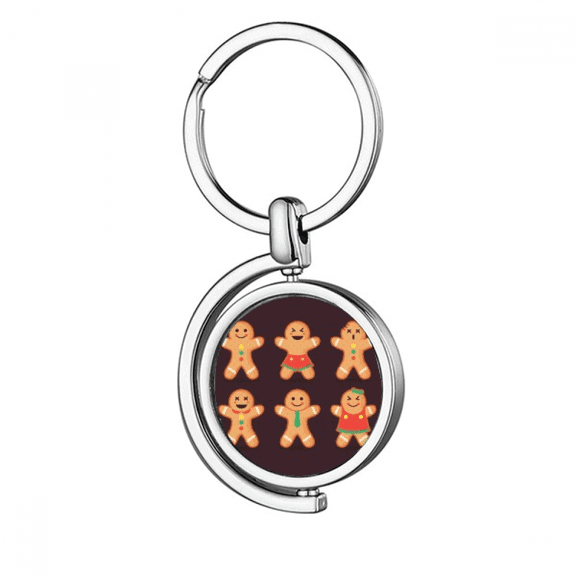 Gingerbread Cookie Men mas Rotating Keychain Metal Keyring Holder