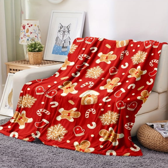 Gingerbread Cookie Print Flannel Throw Blanket, Choose From 30 x 40, 40 x 50, 50 x 60, 60 x 80 Inches, Soft Cozy Blanket for Bed