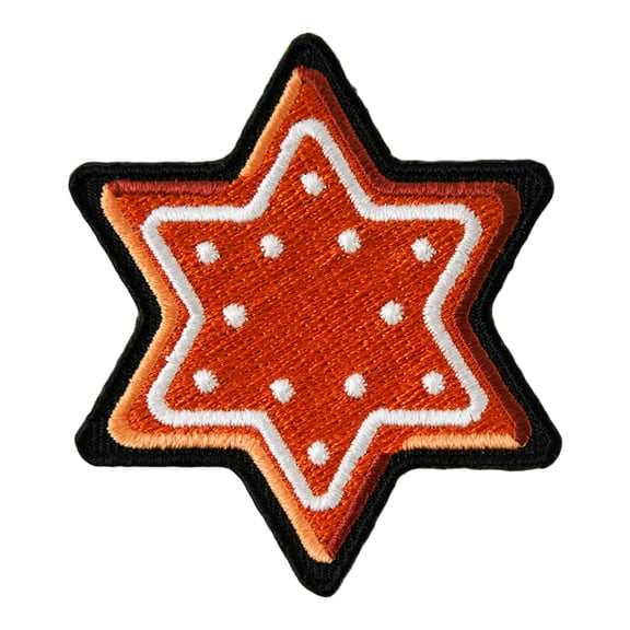 Gingerbread Cookie Six Pointed Star Patch, Embroidered Holiday Patches.