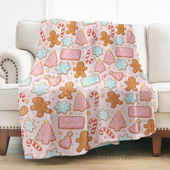 Gingerbread Cookie Throw Blanket, Pink Christmas Decor 30" x 40"
