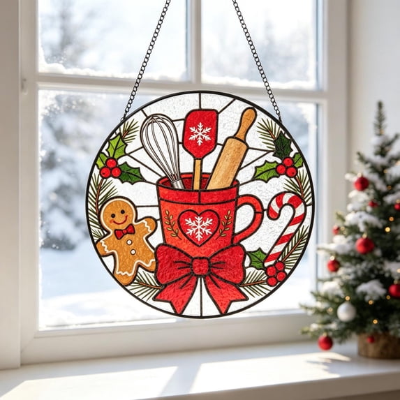 Gingerbread Cookie and Baking Utensils Stained Glass Style Suncatcher ...