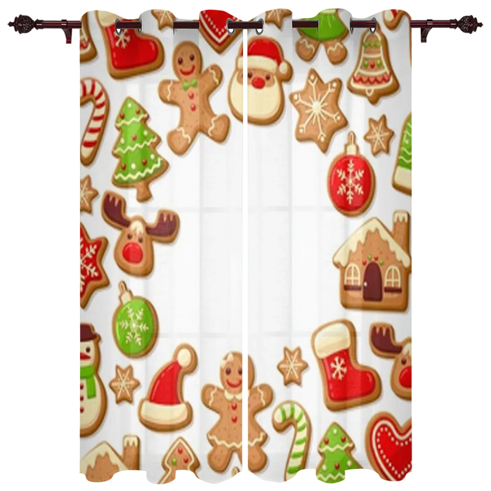 Gingerbread Cookies Background Window Curtains For Living Room Bedroom ...