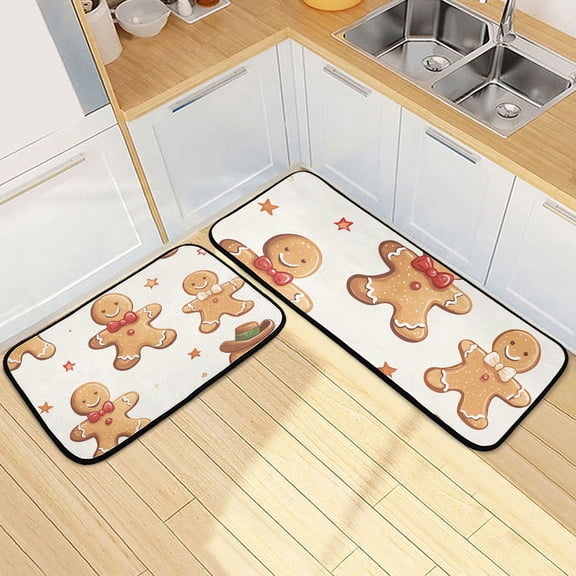 Gingerbread Cookies Kitchen Mats Non Slip Standing Desk Mat Runner Rug Washable Kitchen Rugs for Floor 2PCS