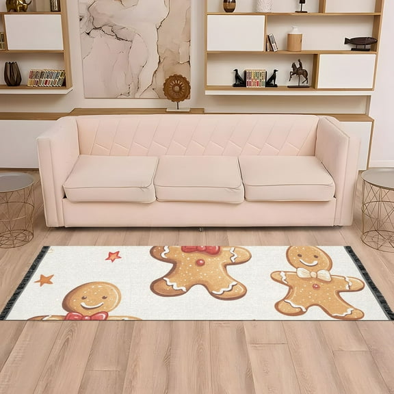 Gingerbread Cookies Runner Rug Non-Slip Area Rugs Linen Washable Non Shedding for Kitchen Bedroom Carpet