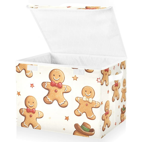 Gingerbread Cookies Storage Basket for Shelves Foldable Container Organizer for Organizing Toys Clothes Books with Handles