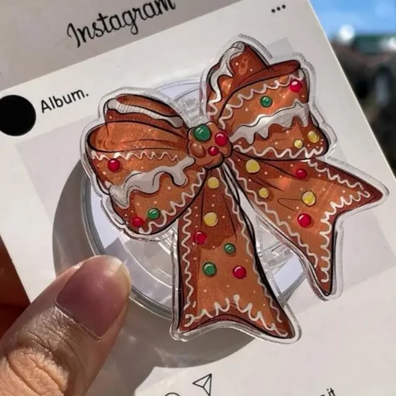 Gingerbread Coquette Bow MagSafe Phone Grip Vintage Christmas Magnetic Phone Holder, Cute Holdiday Popsocket, Ideal Gift Idea for Xmas