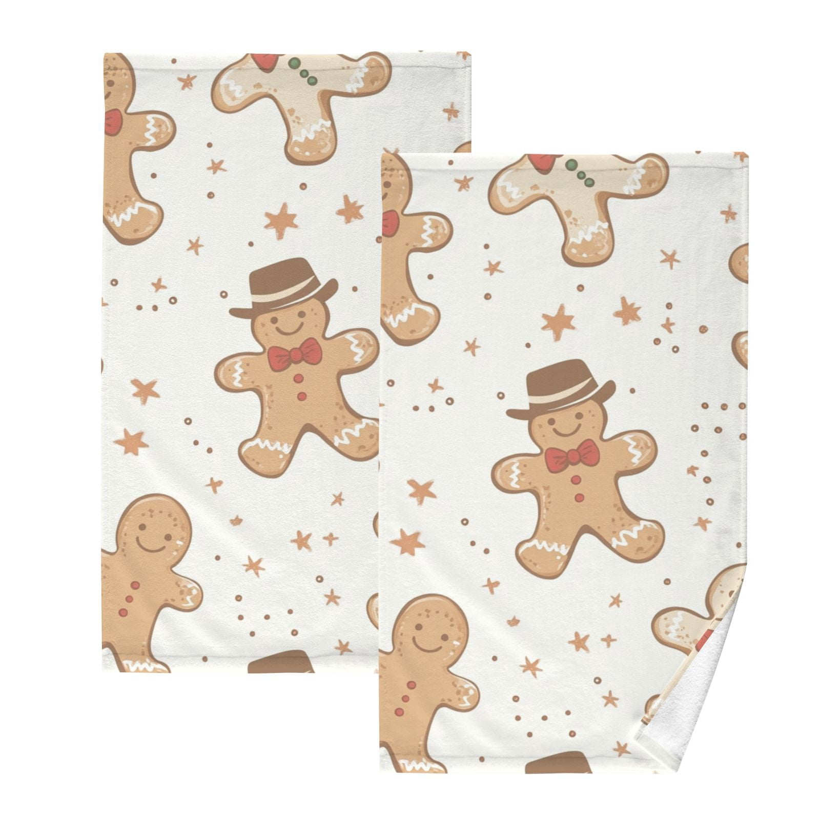 Gingerbread Cute Hand Towels Cotton Bath Towels Large Face Towels Absorbent for Bathroom 2 Packs