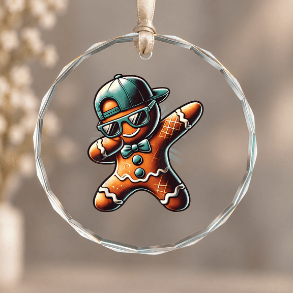 Gingerbread Dabbing Dance Theme Ornament, Room Decoration, Circle Glass Ornament
