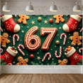 thumbnail image 1 of Gingerbread Design 67th Christmas Banner Candy Cane Pattern Holiday Display Snowflake Decor Number 67 Gingerbread Backdrop for Christmas Celebration 67th Anniversary Family Gathering, 1 of 9