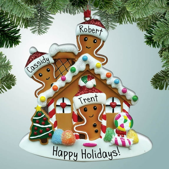 Gingerbread Family with House - 3 - Holiday Cookies - Baking - Gumdrops - Festive Sweets - Perfect Stocking Stuffer - Great Gift Ideas