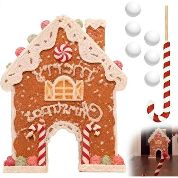 Gingerbread Golf Game Set Holiday Wooden Mini Golf with Candy Cane Club & Balls, Christmas Indoor Family Game for All Age Groups, Funny Christmas Party Game Gift Idea for Home Office