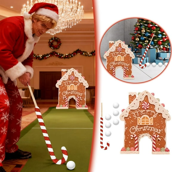 Golf Toy Gingerbread Golf Game Set Novelty Christmas Party Game Holiday Wooden Mini Golf With Candy Cane Club & Balls Christmas Family Game Gift Idea For Home Office Indoor Play(Khaki-35X30cm)