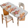 thumbnail image 1 of Gingerbread Grey Table Cloths for 8 Foot Rectangle Tables, Christmas Winter Snowflake Patio Waterproof Elastic Fitted Tablecloths, Washable Rectangular Table Cover for Camping, 1 of 8