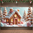 thumbnail image 1 of Gingerbread House Christmas Banner Decorative Snowy Holiday for Winter Wonderland Festive Setting, 1 of 7