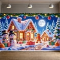 thumbnail image 1 of Gingerbread House Christmas Banner Snowman Xmas Display Gifts Christmas Tree Holiday Backdrop for Christmas Party Winter Gathering Home Decoration, 1 of 9