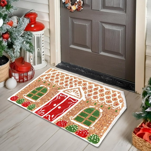 Gingerbread House Christmas Bathroom Mat,Christmas Welcome Door Mats,Winter Tufted Non Slip Mat Soft Absorbent Cute Bath Rugs Xmas Bath Floor Decor