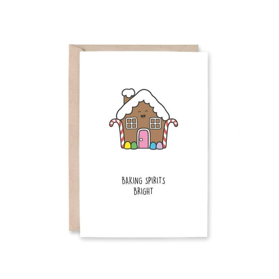 Gingerbread House Christmas Card - "Baking Spirits Bright" Greeting Card - Envelop Included, Blank Inside - Perfect for Holiday Wishes, Family & Friends