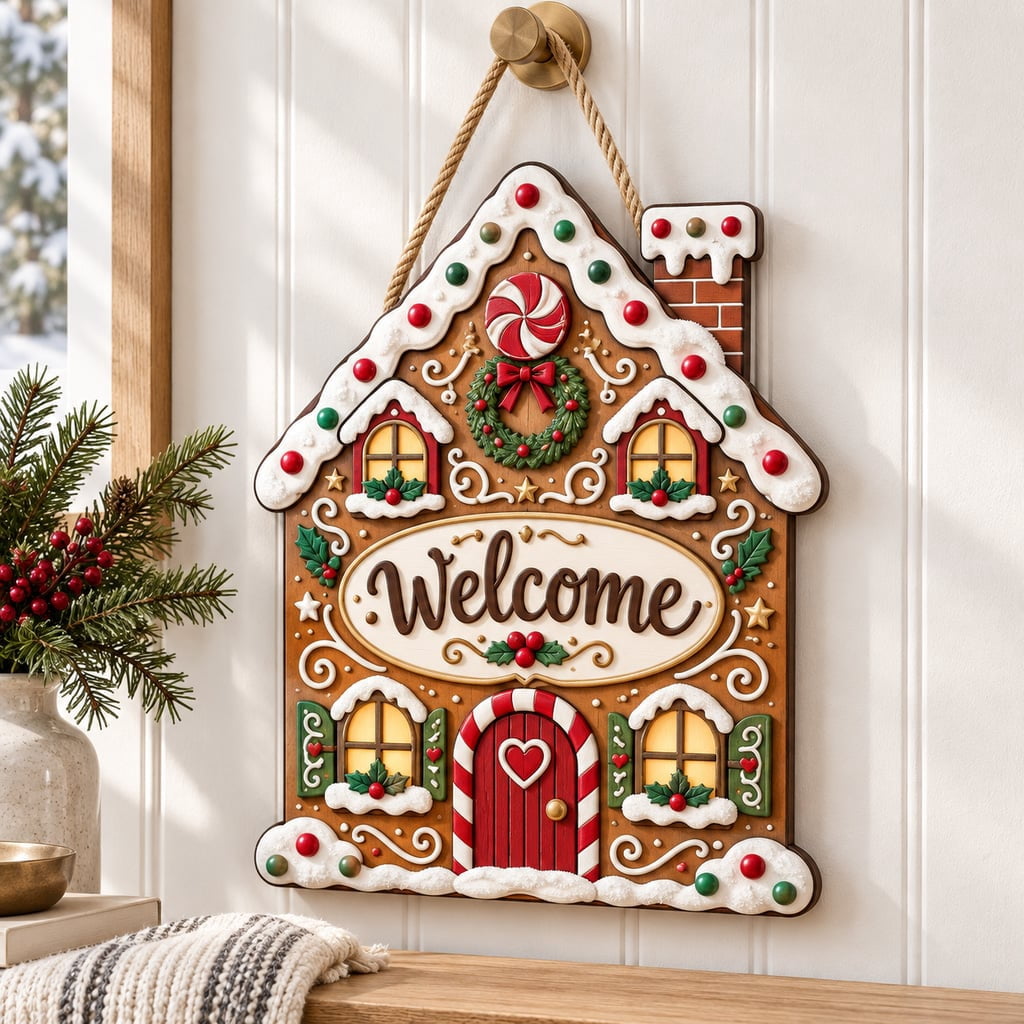 Gingerbread Sign Gingerbread House Christmas Door Sign, Welcome Holiday Decor, Candy ...