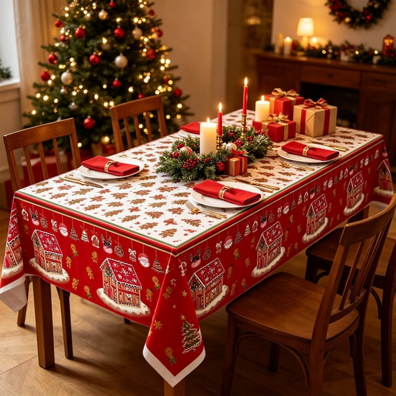 Table Cover Jpeg Gingerbread House Christmas Plastic Tablecloth 54 x 72 inch, Waterproof ...