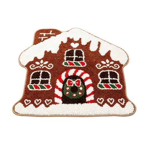 Gingerbread House Christmas Rug, 15.7 Inch Small Coffee Table Mat, Cute Holiday Floor Decor for Living Room Sofa Side Bedroom, Festive Winter Home Accent Gift Red White