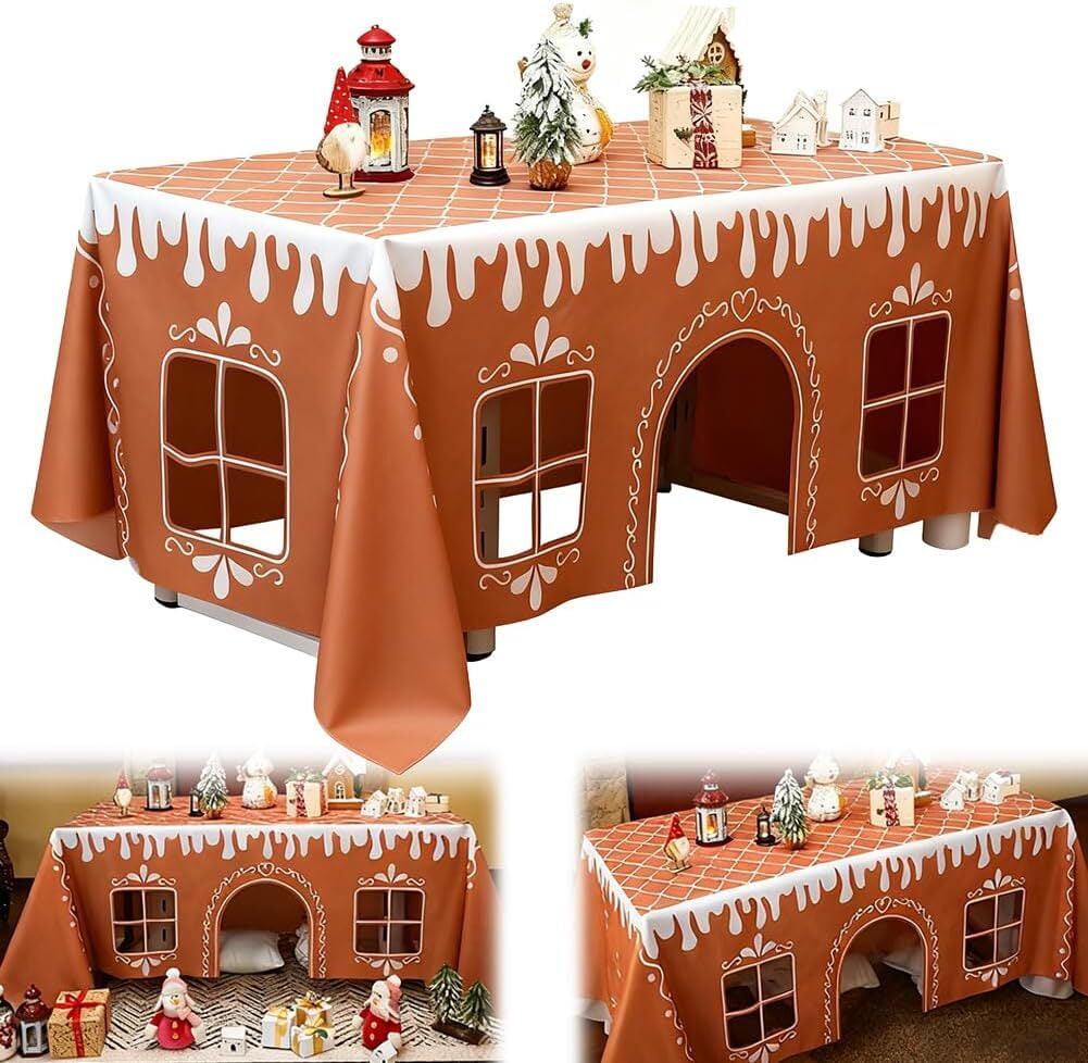 Gingerbread House Christmas Tablecloth, Holiday Painting Table Cover ...