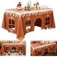 thumbnail image 1 of Gingerbread House Christmas Tablecloth, Holiday Painting Table Cover, Festive Winter Pattern Cloth for Party Dining Room Kitchen Decor, Interactive Playhouse with Playful Cut-Out Windows, 1 of 5