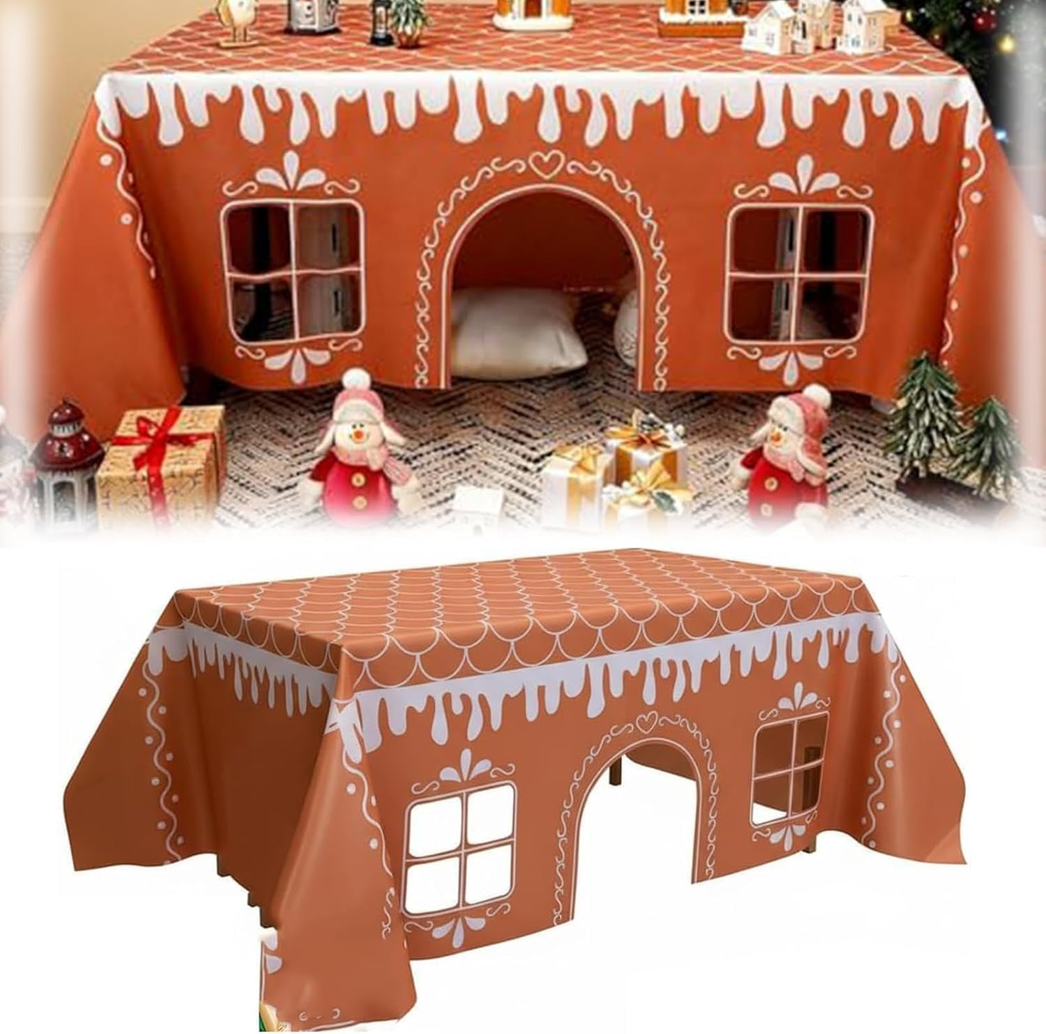 Gingerbread House Christmas Tablecloth, Large Rectangle Table Cover ...